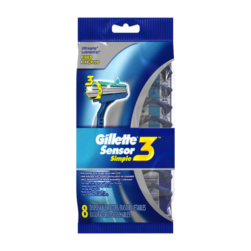 Gillette Sensor Simple 3 Mens Disposable Razors, 8 Ea